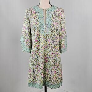 Tyler Boe Floral Tunic Dress Green Embroidered Casual Mini Length | Women's 8
